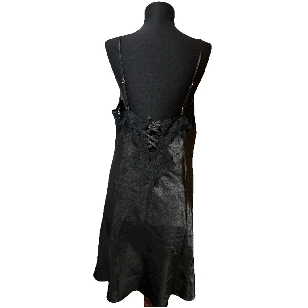 VTG Fredericks of Hollywood Nightie Y2K Nightgown Slip Dress Black Shiny Goth 1X